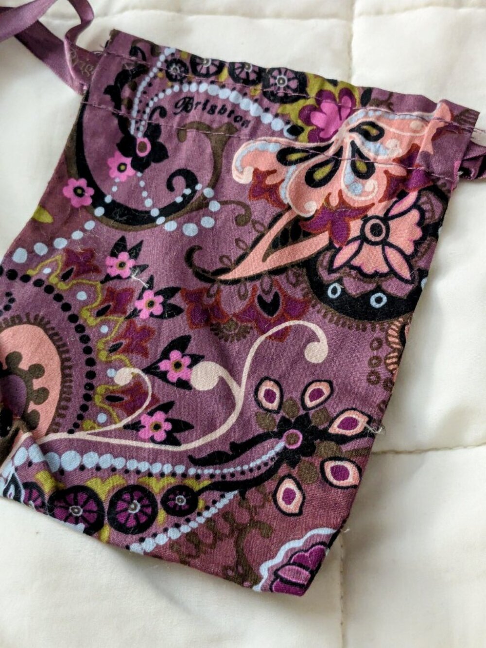 Brighton Purple Paisley Drawstring Jewelry Dust Bag for Gift Giving Storage
